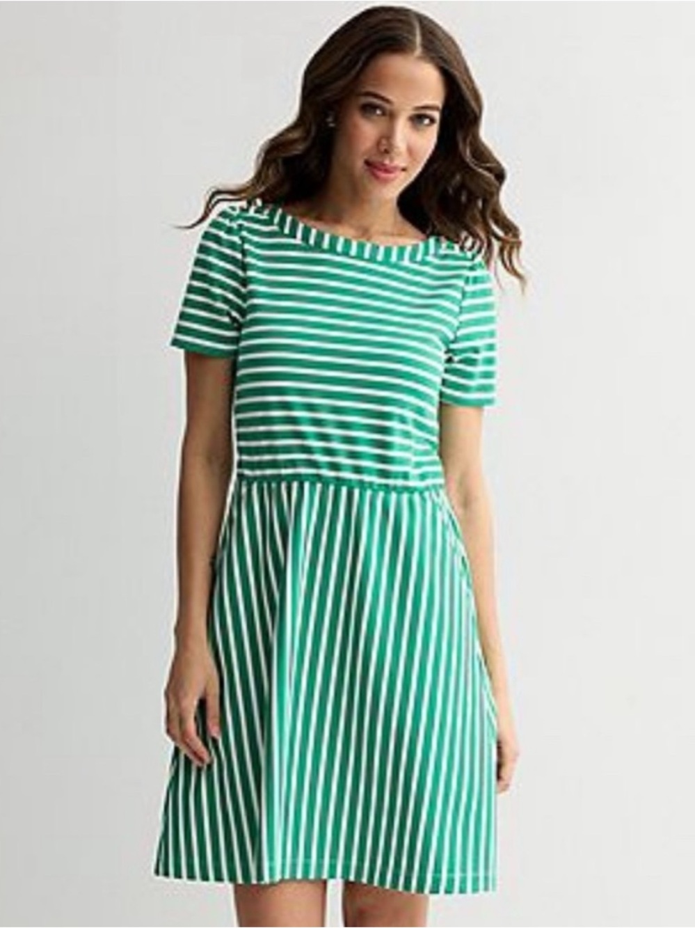 NWT Draper James Green & White Striped Short Sleeve Tee Dress Size Small Pockets